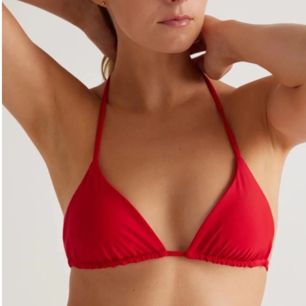 Quince Red Triangle Bikini Top Recycled Polyamide Gold Hardware Size Mediun